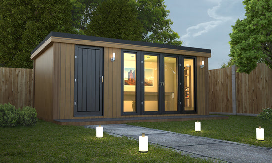 A composite garden room with store room attached.